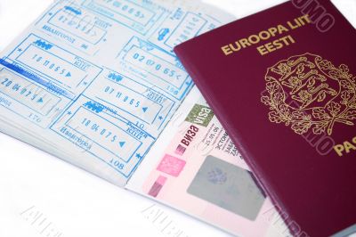 Russian visa, stamps and estonian passport