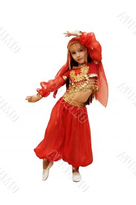 a girl dances east dance on a white background