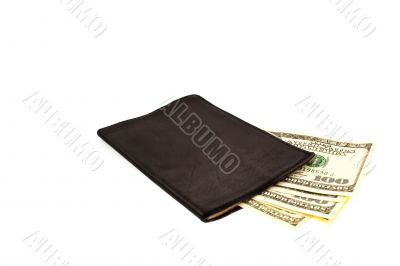 dollar`s banknotes in black purse