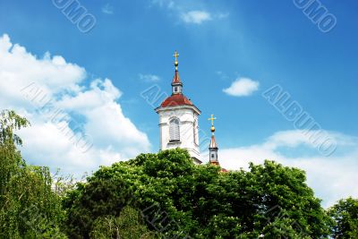 Church top over blue sky