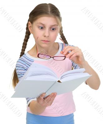 Girl with the book and eyeglasses