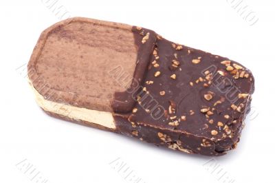 Chocolate ice cream on white background