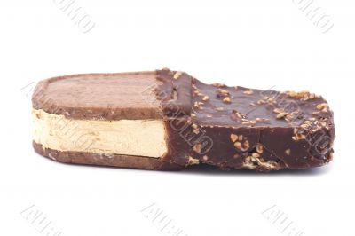 Chocolate ice cream on white