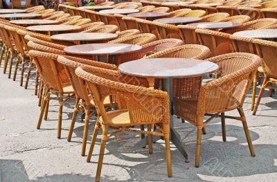 chairs and tables in row