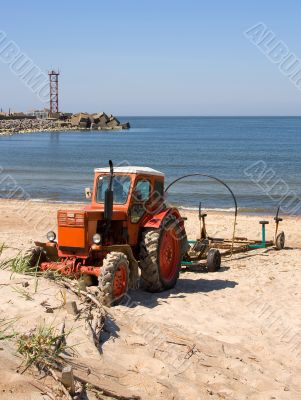 tractor at sea coast