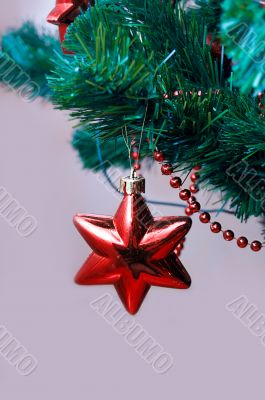 Red star on Christmas tree