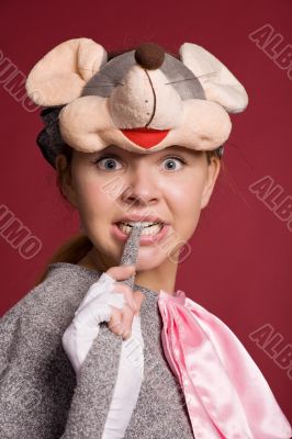 funny girl in a mouse costume