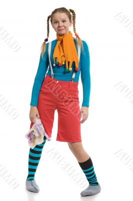 girl in multi-coloured clothes