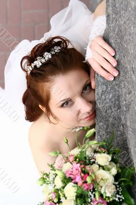 Bride near wall