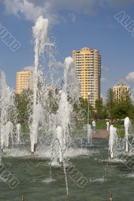 fountain and new building
