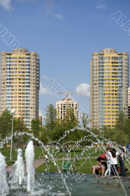 new building with fountain