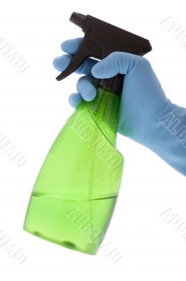 Spraying bottle with rubber glove