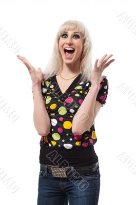Blonde beauty woman is delighted