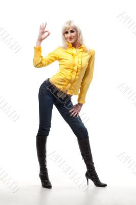 Blonde woman in yellow
