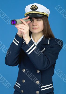 Portrait of the girl - captain with telescope