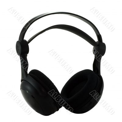 Black wireless headphones isolated on white background