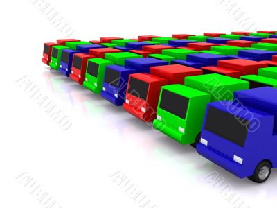 row of RGB cars. 3D