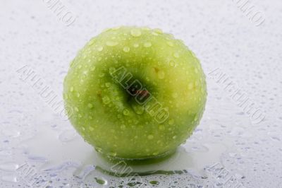 Waterdrops on green apple