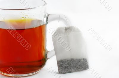 Hot tea with a bag of tea