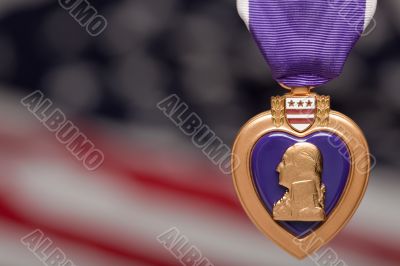 Purple Heart Against American Flag