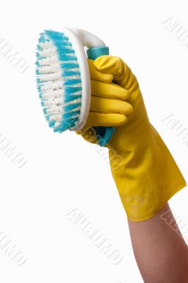 Hand holding scrub brush