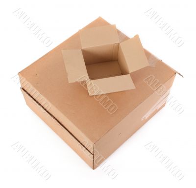two cardboard boxes on white