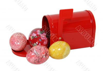 Red Mailbox and colored eggs
