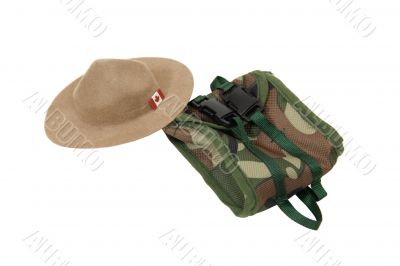 Mountie hat and backpack