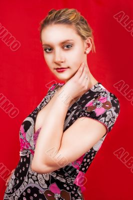 girl in bright dress isolated