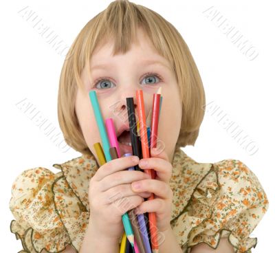 Little girl with crayons