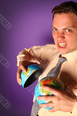 Evil businessman destroying the world