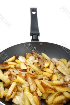 fried potatoes on white background