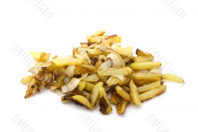 fried potatoes on white