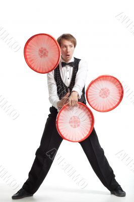 Performer show his juggler ability