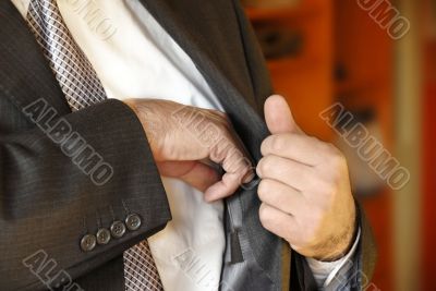 Businessman hand in inner pocket