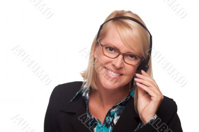Beautiful Blonde Customer Support Woman with Headset