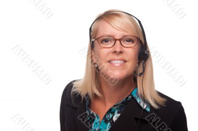 Beautiful Blonde Customer Support Woman with Headset