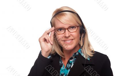 Beautiful Blonde Customer Support Woman with Headset