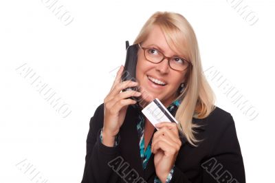 Beautiful Blonde Woman with Phone and Credit Card