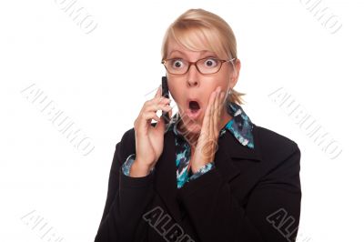 Blonde Woman Shocked on Cell Phone
