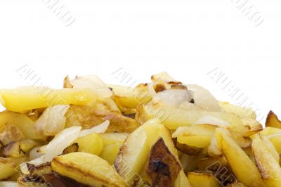 fried cutting potatoes closeup