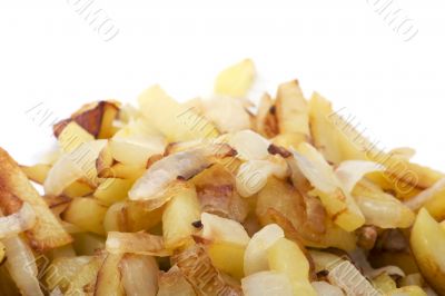 fried cutting potatoes on white