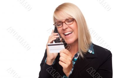Beautiful Blonde Woman with Phone and Credit Card
