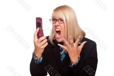 Angry Woman Yells At Cell Phone