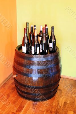 Wine over wood barrel