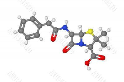 Ball and stick model of penicillin molecule