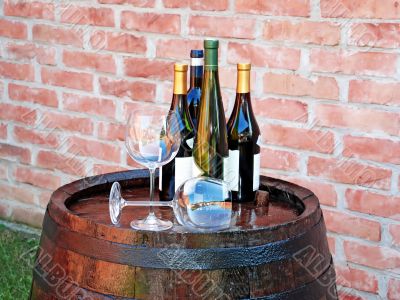 Wine over wood barrel