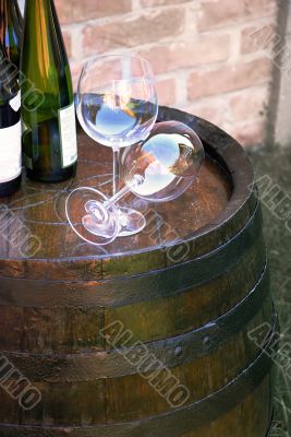 Wine over wood barrel