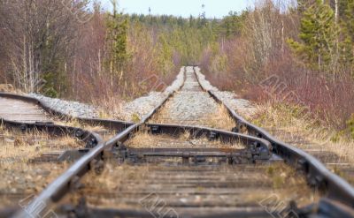 Old rusty tracks leaving afar to horizon