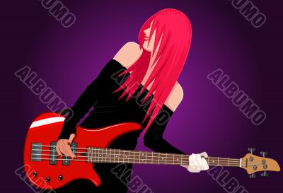 Vector illustration of smiling rock girl with guitar